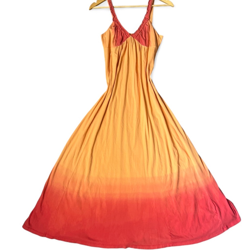 Old Navy Sunset Ombre Dip Dyed Maxi Dress W/ Ruffle Spaghetti Straps. S.